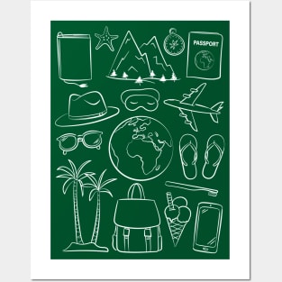 Wanderlust traveling art. Cheerful traveler white outline illustration Posters and Art